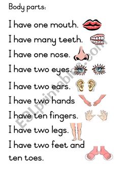 an english worksheet with the words body parts