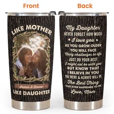 two personalized stainless steel tumblers with the same photo