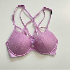 Victorias Secret Bra Very Sexy Push Up Lace Front Closure Lavender Purple Victoria’s Secret “ Very Sexy Push Up “ Bra. Unique Bra With Beautiful Details. Strappy. Racerback Style. Floral Print Lace. Eyelash Lace Cup Detail. Spell Out Band. Mesh Panels. Front Clasp Closure. New With Tags. No Flaws. Color: Lavender Purple Size: 34b Butterfly Stomach, Orange Bralette, Balconet Bra, Red Lace Bra, Red Bralette, Rhinestone Bra, Victoria Secret Pink Bras, Corset Bra, Strappy Bralette