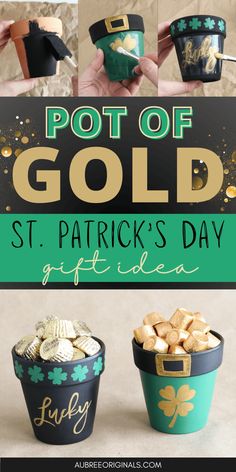 diy pot of gold candy gift Diy Pot Of Gold, Ecofriendly Crafts, Pots Of Gold, Wrapped Candy, Gold Candy, Kit Ideas