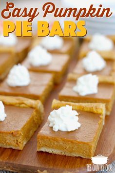 easy pumpkin pie bars with whipped cream on top