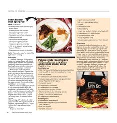 an article in the food and drink magazine about steaks, potatoes, green beans and mashed potatoes