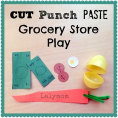 cut punch pastee grocery store play with scissors, paper and other crafting supplies