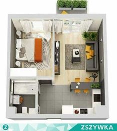 an overhead view of a two bedroom apartment