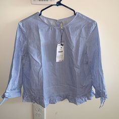 New With Tag Brand Bershka Chest Measurements: 44*2 Blue Trendy Top With 3/4 Sleeves, Light Blue Casual Top With 3/4 Sleeves, Casual Light Blue Blouse With 3/4 Sleeves, Light Blue 3/4 Sleeve Casual Blouse, Chic Blue Tops With 3/4 Sleeve, Blouse Crop, Color Blue, Blouses, Product Description