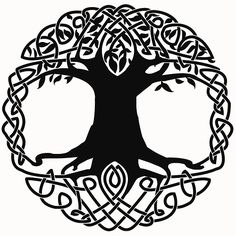 the tree of life is depicted in this celtic style design, with leaves and branches around it