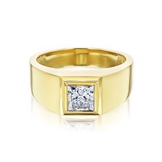 Kobelli Princess Modern Bezel Men's Band (Certified) Formal Yellow Gold Solitaire Signet Ring, Classic Formal Signet Ring With Single Diamond, Gold Signet Ring With Bezel Setting For Formal Occasions, Luxury Men's Minimalist Ring With Thick Band, Formal Wide Band Diamond Ring With Single Diamond, Gold Signet Ring With Tension Setting For Formal Occasions, Luxury Signet Ring With Tension Setting For Formal Occasions, Classic Gia Certified Signet Ring For Formal Occasions, Classic Wide Band Diamond Ring