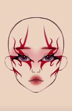 Graphic Face Makeup, Face Markings Anime, Makeup Drawing Template, Makeup Art Simple, Makeup Face Template, Face Painting Designs Creative, Crazy Makeup Ideas, Face Painting Aesthetic, Makeup Looks Drawing