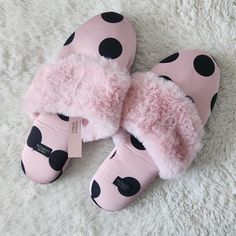 Victoria's Secret Slippers Pink And Black Poka Dot Matching Bag Size Small 5/6 Nwt Poka Dot, Victoria Secret Shoes, Victoria's Secret, Black Pink, Slippers, Women Shoes, Pink, Black, Color