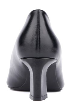 A pointed toe and a block heel make this pump a perfectly poised option for any occasion. 2 1/4" heel Synthetic upper and lining/rubber sole Imported Black Square Toe Kitten Heels For Work, Black Pointed Toe Block Heels With Reinforced Heel, Black Block Heels With Reinforced Heel And Pointed Toe, Sleek Heels With Padded Heel, Medium Width, Sleek Heels With Padded Heel And Medium Width, Sleek High Heel Pump With Padded Heel, Block Heel Kitten Heels With Padded Heel For Work, Formal Synthetic Court Shoes With Block Heel, Modern Kitten Heels With Block Heel