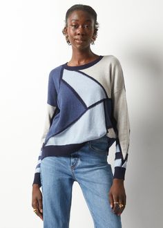 Turn heads and stay warm in the Zaket and Plover ZP6348U Mosaic Intarsia Sweater. This cozy and light sweater combines cotton and cashmere for a soft and snuggly feel. The mosaic intarsia design adds a fun and eye-catching element to any outfit. Flare Jeans Shoes, Intarsia Sweater, Maxi Jumpsuit, Pull Over Sweater, Mosaic Design, Stained Glass Mosaic, Blue Sweater, Light Sweater, Stain Glass