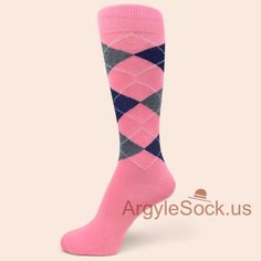 MA076: PINK MIDNIGHT/NAVY BLUE CHARCOAL GRAY ARGYLE GROOMSMEN/MENS SOCK Midnight Navy, Groom And Groomsmen