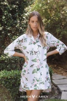 Your new favorite stylish nightshirt. Comfy and elegant, you won't want to take it off to get dressed. Night Shirts For Women, White Hummingbird, Designer Loungewear, Horse Hair Tassels, Chic Loungewear, Hummingbird Print, Cotton Robes, Loungewear Fashion, Everyday Luxury