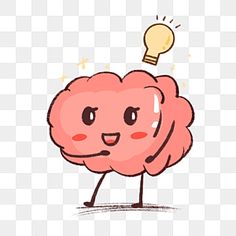 a cartoon brain with a light bulb on its head, transparent background png and psd