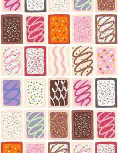 a pattern with different types of donuts and sprinkles on the surface