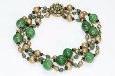 Louis Rousselet Paris 1950’s Green Glass Beads Necklace Antique Jewelry Gold, Jewelry Gold Earrings, Paris Green, Glass Beads Necklace, French Jewelry, Gold Handbags, Fine Jewelry Collection, Glass Bead Necklace, Beads Necklace