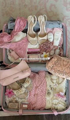 @ashley.kaylen on tiktok Aesthetic Luggage, Luggage Packing, Pretty Pink Princess, Packing List For Vacation, Suitcase Packing, What In My Bag, Essential Bag, Pink Princess