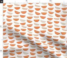 an orange and white pattern on a white background, with the measurements for each piece