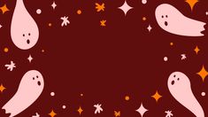 a red background with white ghost faces and stars in the center, on top of it is an orange star