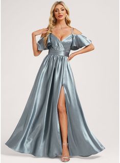 JJ's House Ruffle Stretch Satin Cold Shoulder Fall Spring Summer Winter A-line Plus General Belt/Sash Leg Slit V Back Back Zip Sweet & Flow Beautiful Back Dusty Blue Height:5.8ft（176cm） Bust:32in（82cm）Waist:24in（61cm）Hips:35in（89cm） Floor-Length Blue Model Name:Ulia. #JJ's House #Ruffle #StretchSatin #ColdShoulder #Fall #Spring #Summer #Winter #Aline #Plus #General #BeltSash #LegSlit #VBack #BackZip #Sweet&Flow #BeautifulBack #DustyBlue #FloorLength #Blue Satin Bridesmaid Dress, Satin Bridesmaid Dresses, Stretch Satin, Summer Winter, Dusty Blue, Bridesmaid Dress, Floor Length, Cold Shoulder, Bridesmaid Dresses