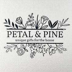 the logo for petal & pine unique gifts for the home is shown in black and white