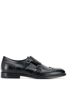 black calf leather silver-tone hardware almond toe monk strap brogue detailing branded insole low block heel Double Monk Strap Shoes, Monk Shoes, Double Monk Strap, Monk Strap Shoes, Low Block Heels, Leather Silver, Monk Strap, Boots Men, Vintage Men