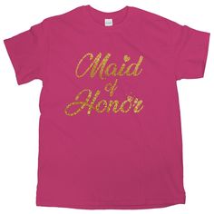 "This Maid of Honor T-shirt is perfect for lead bridesmaids, and lets everyone know how important you are to the bride. If you would like this design on a tank, check this link out: https://www.etsy.com/listing/592280772/maid-of-honor-tank-top-maid-of-honor?ref=shop_home_active_13 Premium Quality - This T-Shirt is printed in the USA, and is no hassle to wash and dry. Our lightweight and fitted tees are meant to give you that comfortable feeling each time you wear them. Once you put this shirt on Pink Crew Neck Top For Wedding, Maid Of Honor T Shirt, Pink Short Sleeve T-shirt For Bridal Shower, Maid Of Honour Gifts, Everyone Knows, Workout Tee, Maid Of Honor, Clothing Items, Mens Graphic Tshirt