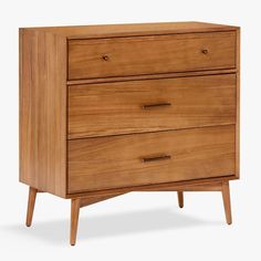 Bring classic mid-century design to your big kid's room with this stylish dresser. Inspired by iconic '50s and '60s silhouettes, it features gently tapered legs and a modern profile that looks sleek in any space. Three spacious drawers provide generous storage for all their essentials. Designed in collaboration with west elm. HOW IT IS CONSTRUCTED Acorn-finished dresser is expertly crafted from solid eucalyptus wood, engineered wood, beech wood, acacia veneers and MDF. White-finished dresser is Moody Nursery, Mid Century Nursery, Serene Bathroom, Changing Table Pad, Minimalist Closet, Mid Century Dresser, Big Kids Room, 3 Drawer Dresser, Kids Dressers