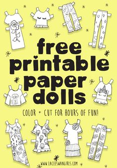 the free printable paper dolls book is shown in black and white, with an image of