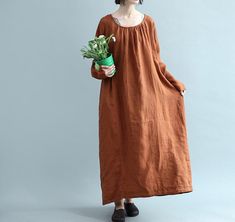 【Fabric】 Cotton, Linen 【Color】 Caramel 【Size】 Shoulder 39cm / 15.2 Sleeve length 56cm / 22 Bust 128cm / 50 Length 122-128cm / 48-50 Have any questions please contact me and I will be happy to help you. Casual Brown A-line Maxi Dress, Brown Short Sleeve Midi Dress For Fall, Spring Brown Long Maxi Dress, Long Brown Spring Dress, Brown A-line Maxi Dress For Spring, Casual Long Brown Dress, Brown Long Dress For Spring, Long Brown Dress For Spring, Spring Brown Midi Dress With Short Sleeves