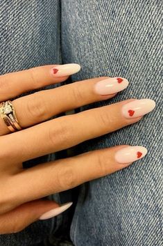 red heart valentine’s day nails. simple minimal valentines nail idea. girly trendy valentines nails. small red heart nails. Vday Nails, Heart Nail Designs, February Nails, Easy Nails, Red Nail, Nailed It