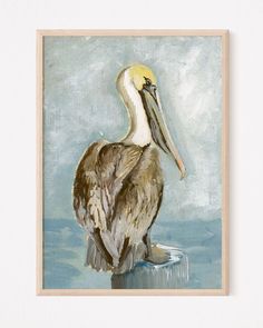 a painting of a pelican sitting in the water