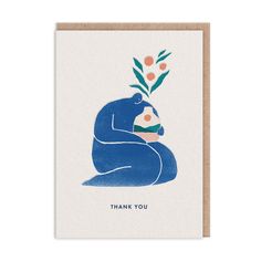 Thank you card with an illustration of a figure holding a vase. Text reads Thank You Thank You Cards Illustration, Thank You Card Design Watercolor, Illustrated Thank You Cards, Gouache Greeting Cards, Funky Thank You Card Design, Unique Envelopes, Valentines Day Greetings, Valentine's Day Greeting Cards, Pink Paper