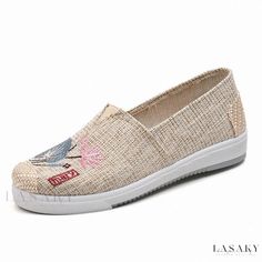 Lasaky - Breathable Embroidered Casual Flat Shoes for Women Black Flat Leather Shoes, Casual Work Shoes, Flat Shoes For Women, Flats Shoes Comfortable, Embroidered Flats, Embroidered Canvas, Black Leather Flats, Casual Flat Shoes, Leather Flat Shoes