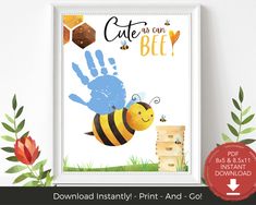 a bee print with the words cute as can be and a handprint on it