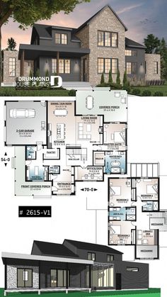 two story house plans with large windows and lots of space for the living room to sit in