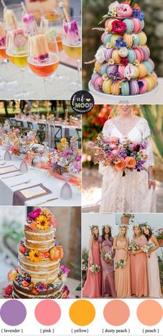 the color scheme for this wedding is peach, yellow and pink