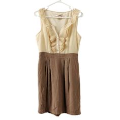 Cute & Feminine Forever 21 Tan/Cream & Light Brown Ruffle Sleeveless Dress. :) Featuring Sleeveless Tan/Cream Top With Button And Ruffles, V-Neck, Brown Bottom Skirt. Never Worn Without Tag. Size Small. Forever 21 Summer Work Dresses, Forever 21 Summer Workwear Dresses, Cream Top, Cream Tops, Forever 21 Dresses, Ruffle Dress, Light Brown, Ruffles, Sleeveless Top