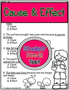 a student's test sheet with the words cause and effect in pink on it