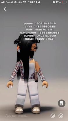 an animated girl with long black hair standing in front of a gray background and text on the screen