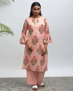 TeaParty Hand Block Printed Kurta Pant Set Block Printed Kurta, Cotton Dress Pattern, Kurta Pant Set, Indian Designer Suits, Pakistan Fashion, Salwar Kameez Designs, Stylish Sarees