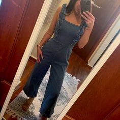 This Jean Jumpsuit Is Absolutely Stunning! I Love It So Much But It’s A Little Big On Me Because I’m Too Short. I Am 112lbs And 5’3. This Is An Xs. It’s Brand New Without Tags. Fitted Sleeveless Overalls For Day Out, Blue Casual Jumpsuits And Rompers For Date Night, Casual Blue Jumpsuits And Rompers For Date Night, Jean Jumpsuit, Bdg Jeans, Short I, Jeans Jumpsuit, Too Short, I Love It