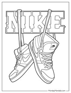 a pair of sneakers hanging on the wall with nike coloring pages for adults and kids