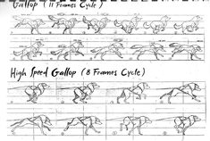 an image of how to draw horse gallop and frames cycle in the style of paper