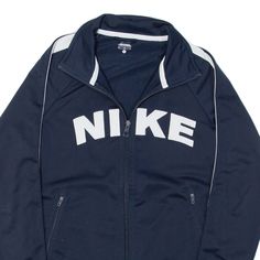 Item is in used condition. Item has a faint mark to the right sleeve. >Size: M >Armpit To Armpit: 21" >Armpit To Cuff: 22" >Collar To Hem: 23" Sporty Track Jacket With Logo Print For Fall, Casual Track Jacket With Logo Print For Fall, Casual Fall Track Jacket With Logo Print, Sports Outerwear With Logo Print For Fall, Fall Sports Outerwear With Logo Print, Sporty College Outerwear With Logo Print, Casual Winter Track Jacket With Logo Print, Casual Blue Outerwear With Logo Print, Resale Shops