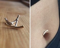 two pictures of the side of a woman's stomach, one with a nose ring