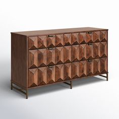 a wooden cabinet with geometric design on it