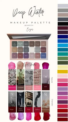 Are you a deep winter? Choose from this list of colors curated specifically to enhance your natural beauty and add your favorites to your own custom magnetic compact. Winter Makeup Palette, Deep Winter Makeup, Deep Winter Palette Outfits, Hoc Winter, Winter Skin Tone, Winter Colour Palette, Winter Make Up, Deep Winter Palette, Dark Deep Winter