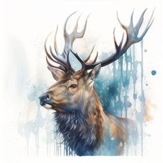 a painting of a deer with antlers on it's head