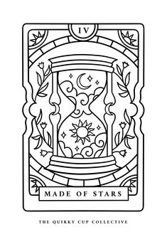 the queen of stars coloring page for adults and children, with an ornate frame around it